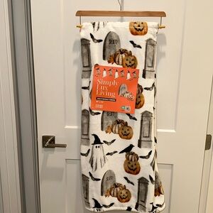 Tombstone Witch hat Ghosts Pumpkin Bats Raven Crow Plush Throw